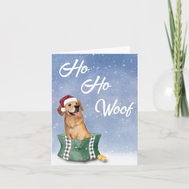 Golden Retriever Ho Ho Woof julkort Helgdag Card Kort (Framsida)