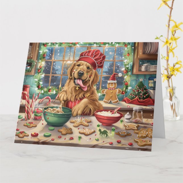 Golden Retriever Holiday Baking: Festiv julbakning Kort (Gul blomma)
