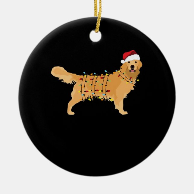 Golden Retriever Holiday Christmas Light Essential Julgransprydnad Keramik (Framsidan)