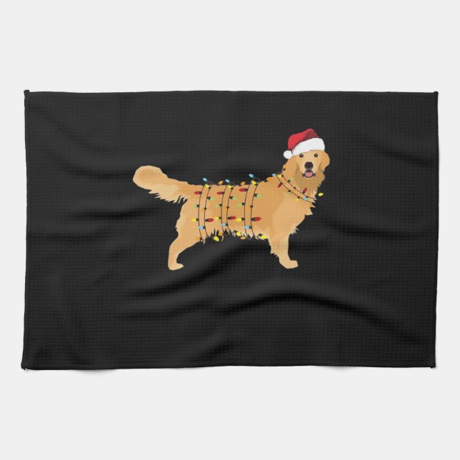Golden Retriever Holiday Christmas Light Essential Kökshandduk (Horisontell)