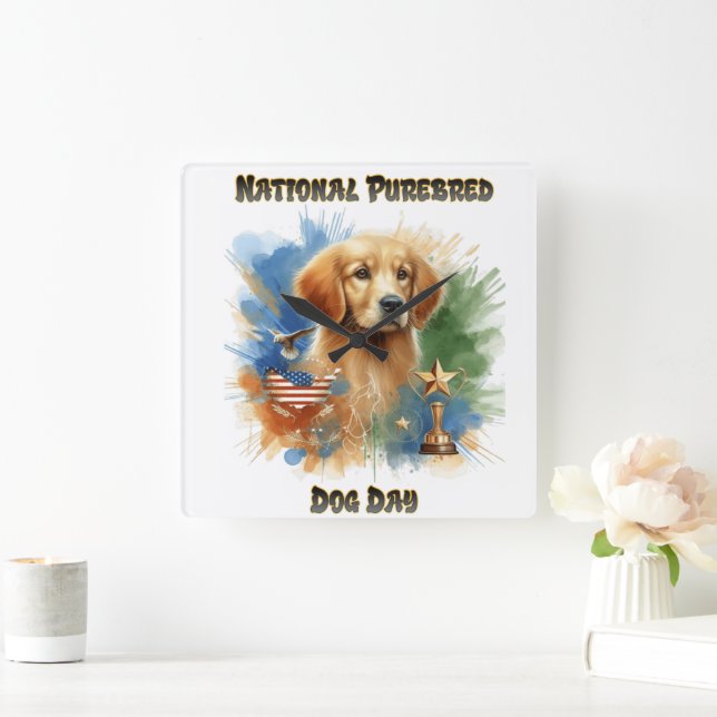 Golden Retriever Honors Pureborn Hund Day Fyrkantig Klocka (Hem)