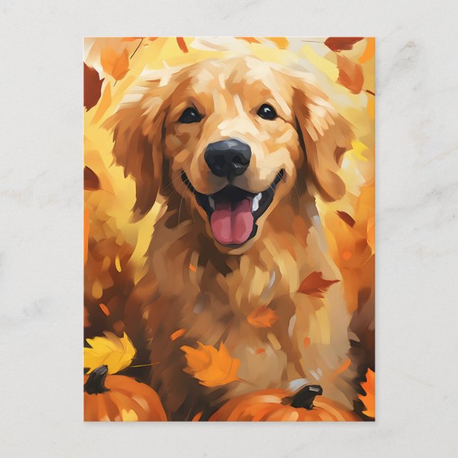 Golden Retriever Höst Thanksgiving  Vykort (Framsida)