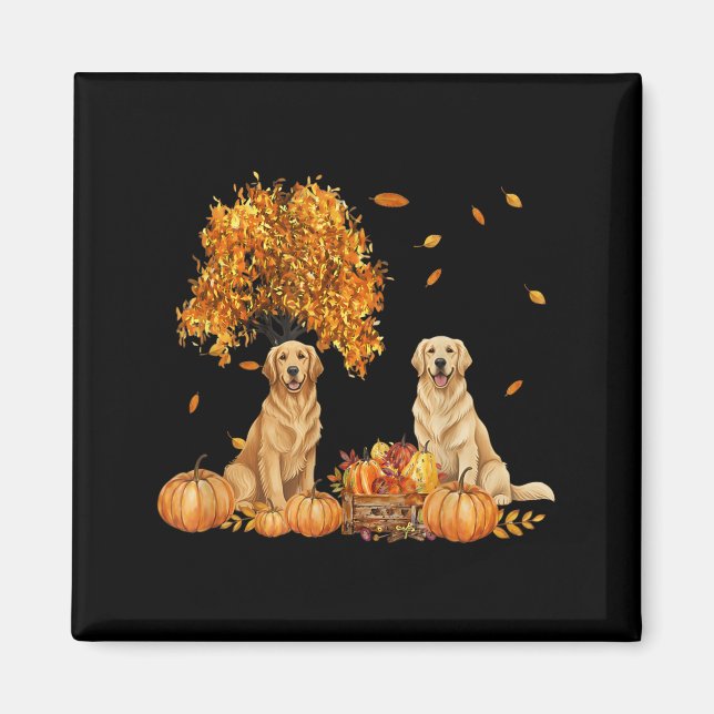 Golden Retriever Höstblad Fall Hund Halloween Magnet (Framsidan)