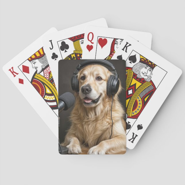 Golden Retriever Hosting a Podcast Casinokort (Baksidan)