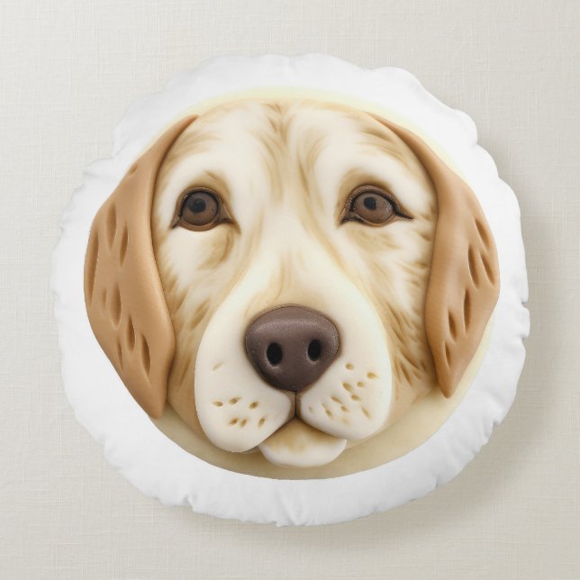 Golden Retriever Hund 3D Inspirerad Rund Kudde (Framsidan)