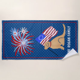 Golden Retriever Hund American Flagga Beach Towel