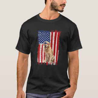 Golden Retriever Hund American Flagga Patriotic Fu T Shirt