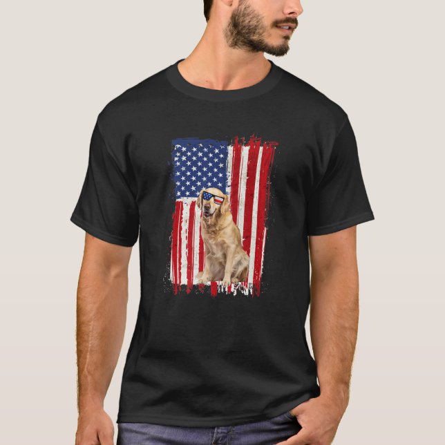 Golden Retriever Hund American Flagga Patriotic Fu T Shirt (Framsida)