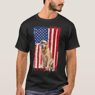 Golden Retriever Hund Amerikansk Flagga Patriotisk T Shirt