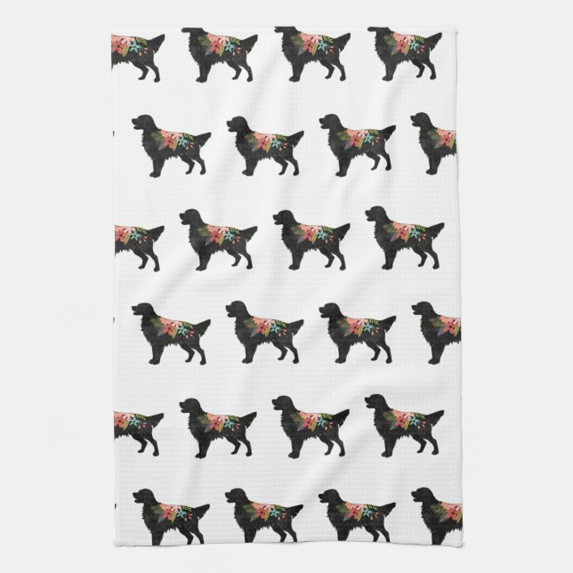 Golden Retriever Hund aveln Bohemian Blommigt Kökshandduk (Vertikal)