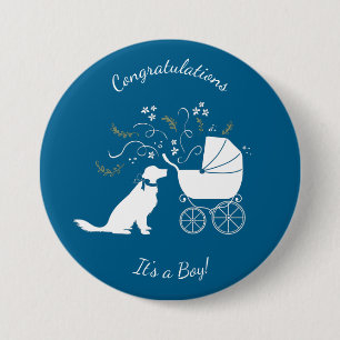 Golden Retriever Hund Baby Shower Blue Boy Knapp