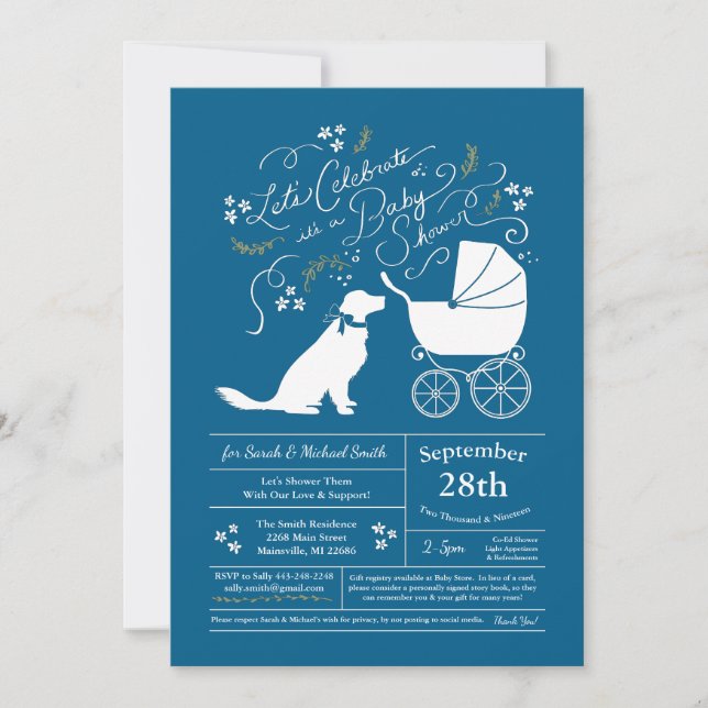 Golden Retriever Hund Baby Shower Blue Inbjudningar (Framsida)