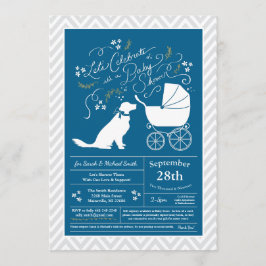 Golden Retriever Hund Baby Shower Fransk Blue Boy Inbjudningar