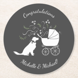 Golden Retriever Hund Baby Shower Gender Neutral Underlägg Papper Rund