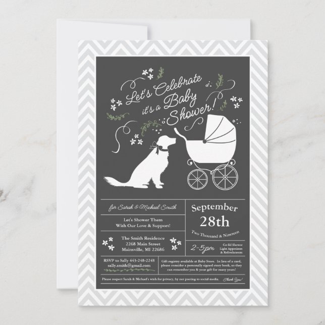 Golden Retriever Hund Baby Shower Gender Neutral V Inbjudningar (Framsida)