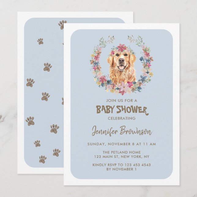 Golden Retriever Hund Baby Shower Inbjudningar (Fram/baksida)