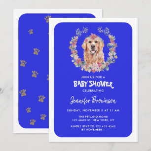 Golden Retriever Hund Baby Shower marinblå Inbjudningar