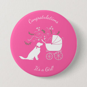 Golden Retriever Hund Baby Shower Rosa Girl Knapp