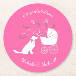 Golden Retriever Hund Baby Shower Rosa Girl Underlägg Papper Rund