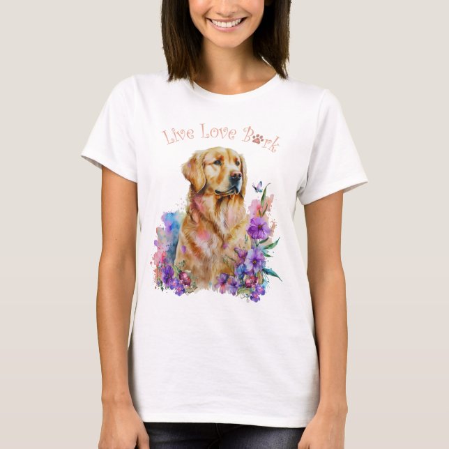 Golden Retriever Hund Blommigt Mamma T Shirt (Framsida)