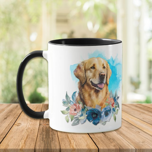 Golden Retriever Hund Blue Blommigt Bouquet Mugg (Skapare uppladdad)