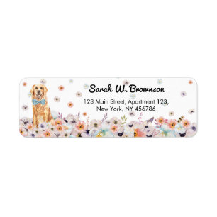 Golden Retriever Hund bowtie och Vår blommor Returadress Etikett