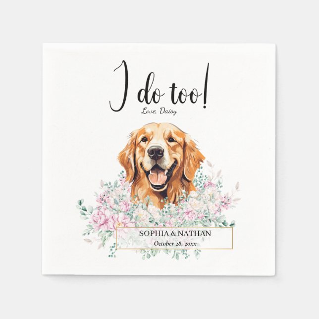 Golden Retriever Hund Bröllop Cocktail Napkins Pappersservett (Framsidan)