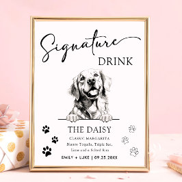 Golden Retriever Hund Bröllop Namnteckning Drink-t Poster