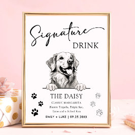 Golden Retriever Hund Bröllop Namnteckning Drink-t Poster