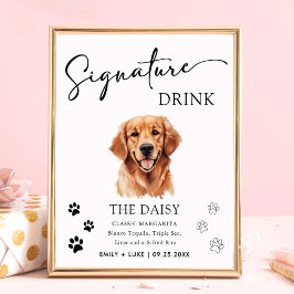 Golden Retriever Hund Bröllop Namnteckning Drink-t Poster