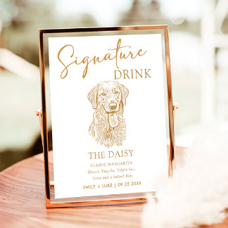 Golden Retriever Hund Bröllop Namnteckning Drink-t Poster