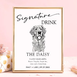 Golden Retriever Hund Bröllop Namnteckning Drink-t Poster