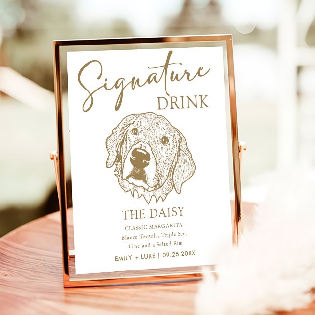 Golden Retriever Hund Bröllop Namnteckning Drink-t Poster (Skapare uppladdad)