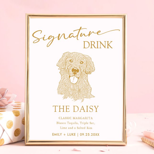 Golden Retriever Hund Bröllop Namnteckning Drink-t Poster (Skapare uppladdad)