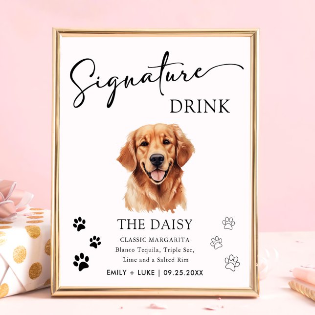 Golden Retriever Hund Bröllop Namnteckning Drink-t Poster (Skapare uppladdad)