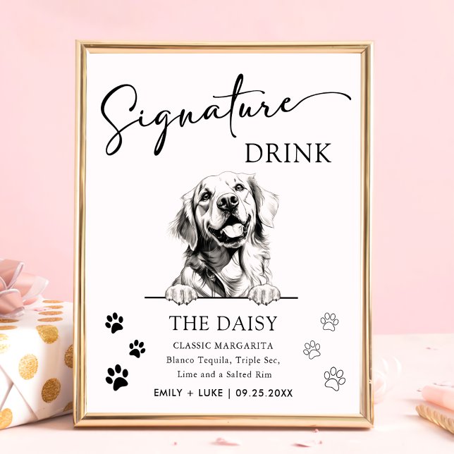 Golden Retriever Hund Bröllop Namnteckning Drink-t Poster (Skapare uppladdad)