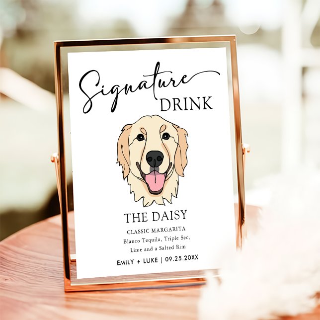 Golden Retriever Hund Bröllop Namnteckning Drink-t Poster (Skapare uppladdad)