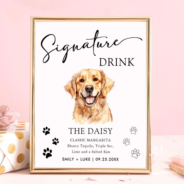 Golden Retriever Hund Bröllop Signaturdryck Skylt (Skapare uppladdad)