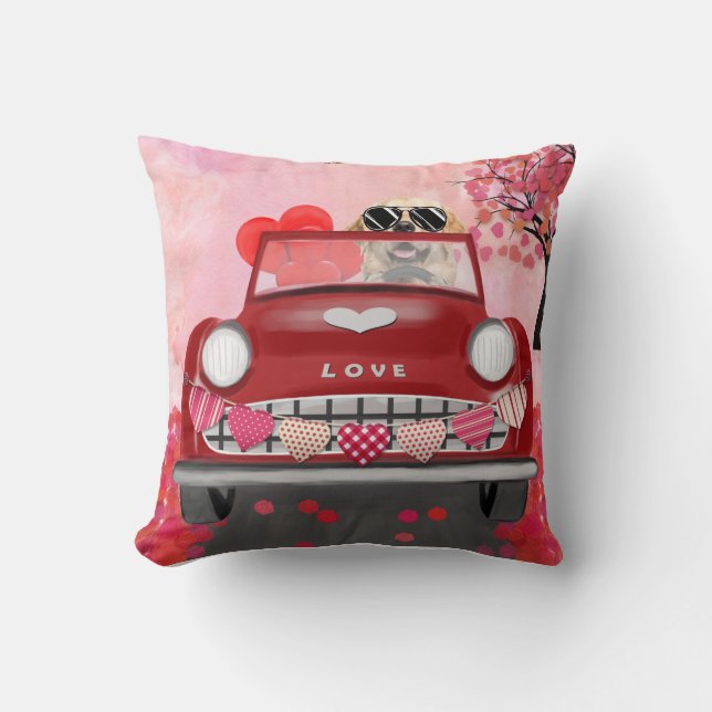 Golden Retriever Hund Car med Hearts Valentine's Kudde (Framsida)