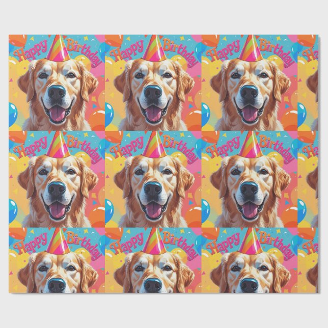 Golden Retriever Hund Colorful Presentpapper (Platt)