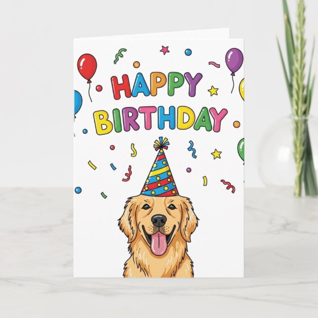 Golden Retriever Hund Doodle Grattis på födelsedag Helgkort (Framsida)