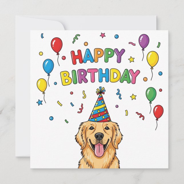 Golden Retriever Hund Doodle Grattis på födelsedag Julkort (Framsida)