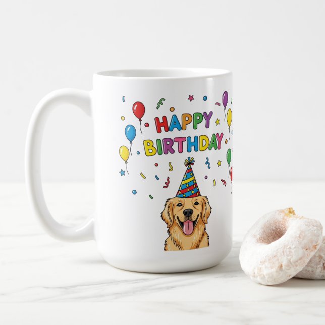 Golden Retriever Hund Doodle Grattis på födelsedag Kaffemugg (Med munk)