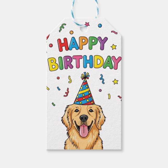 Golden Retriever Hund Doodle Grattis på födelsedag Presentetikett (Framsidan)