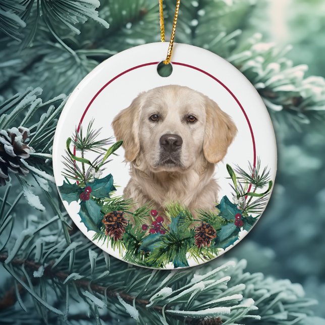 Golden Retriever Hund Evergreen Berry Wandan Julgransprydnad Keramik (Skapare uppladdad)