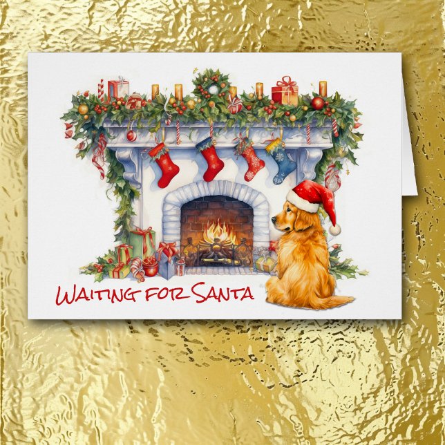 Golden Retriever Hund Fireplace Vänta på tomten Hälsningskort (Skapare uppladdad)