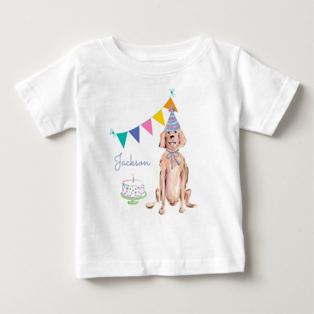 Golden Retriever Hund Första födelsedag Kummel Nam T Shirt (Framsida)