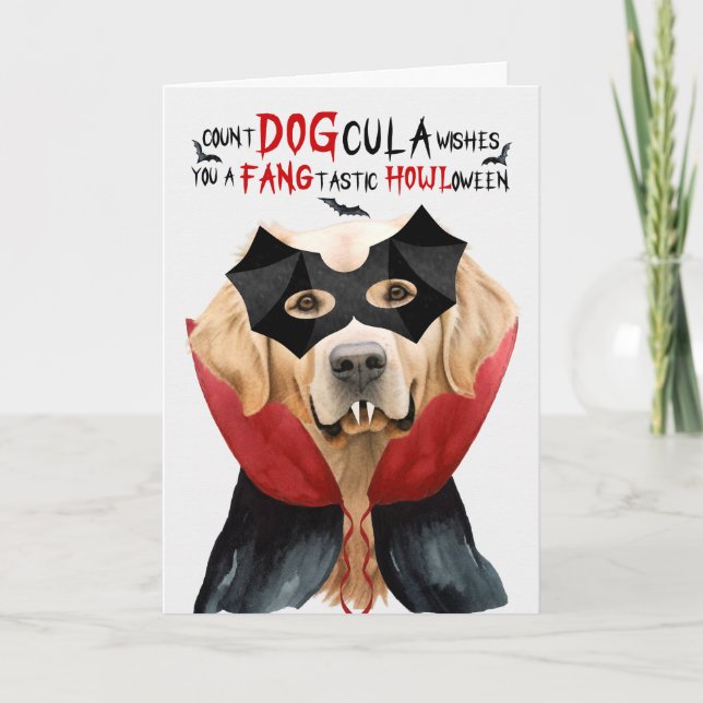 Golden Retriever Hund Funny Count DOGcula Hallowee Helgkort (Framsida)