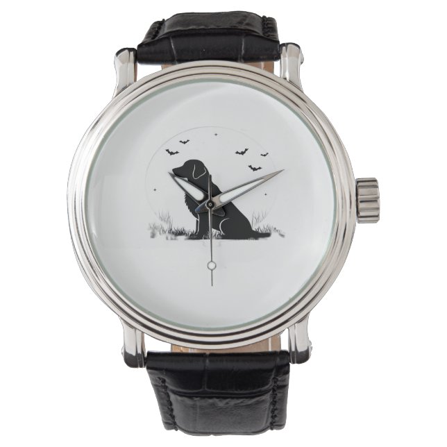 Golden Retriever Hund - Halloween Måne Silhouette  Armbandsur (Framsida)