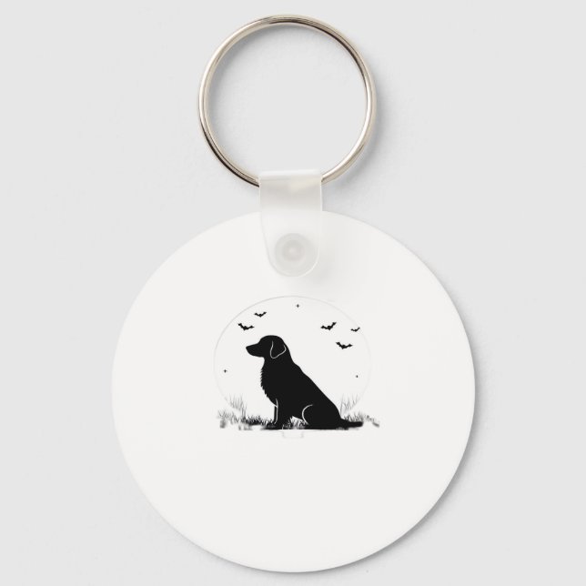 Golden Retriever Hund � Halloween Måne Silhouette  Nyckelring (Framsida)